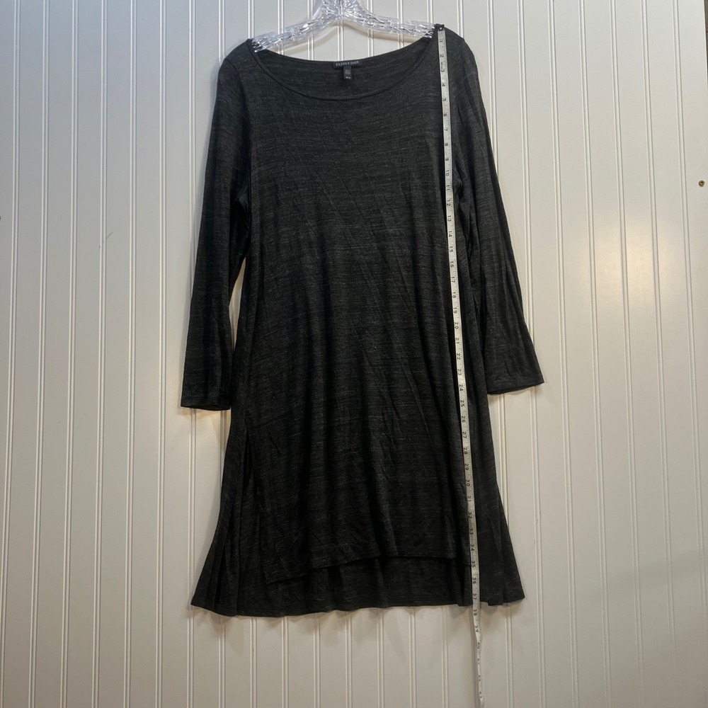 Eileen Fisher Gray Viscose Long Sleeve Tunic Dress Scoop Neck M Luxury Lagenlook - Picture 7 of 8